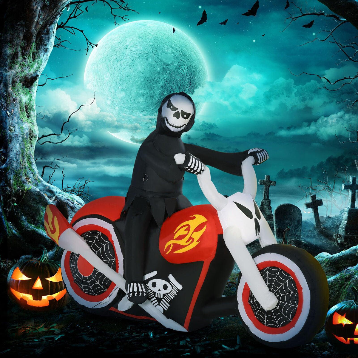 Grim Reaper Motorcycle Halloween - 1.8m Inflatable Grim Reaper Motorcycle Halloween - Tophatter Daily Deals