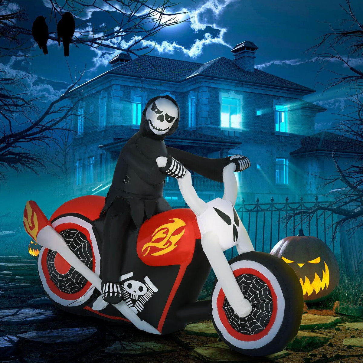 Grim Reaper Motorcycle Halloween - 1.8m Inflatable Grim Reaper Motorcycle Halloween - Tophatter Daily Deals