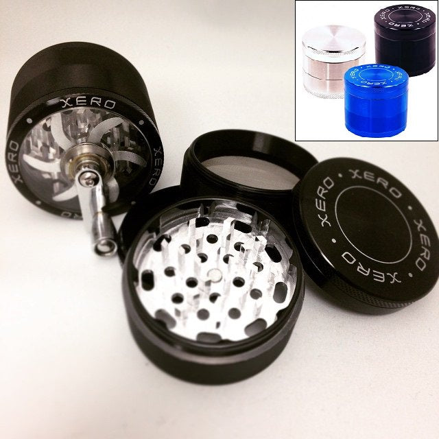Tobacco Grinder Aluminum Herb Spice Crusher Hand Crank 2.5" 4 Piece Blue Collectible Weapons - Tophatter Daily Deals