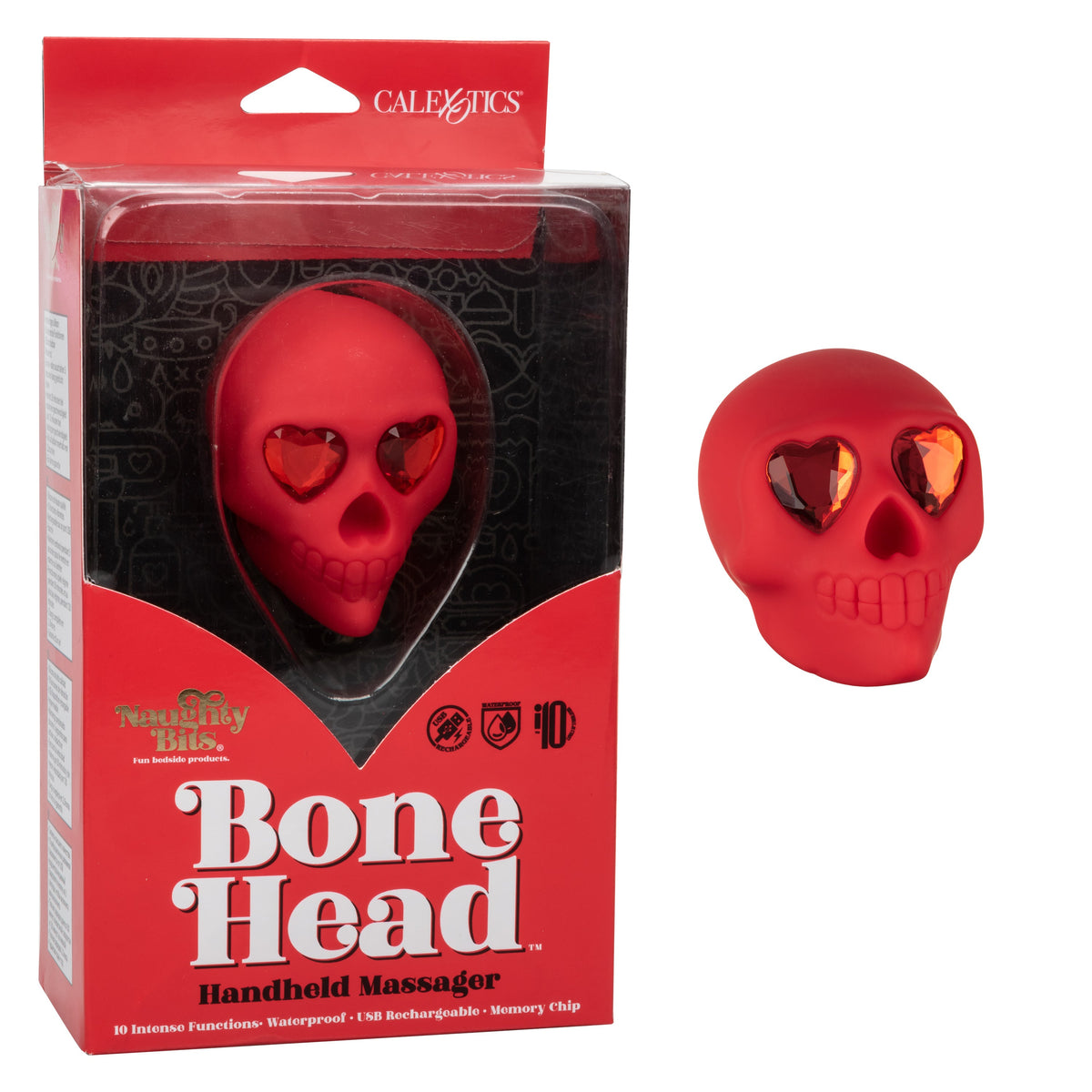 Naughty Bits Bone Head Handheld Massager Red Silicone with 10 Vibration Functions Waterproof Rechargeable > Vibrators > Standard Vibrators - Tophatter Daily Deals