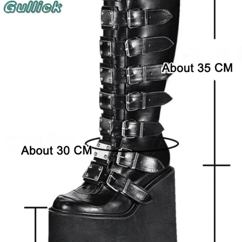 Gullick Punk Y2K Boots Platform Round Toe Colorful Knee-High Shoes Thick Heel Cover Heel Mental Buckle Long Boots New Fashion - Tophatter Daily Deals