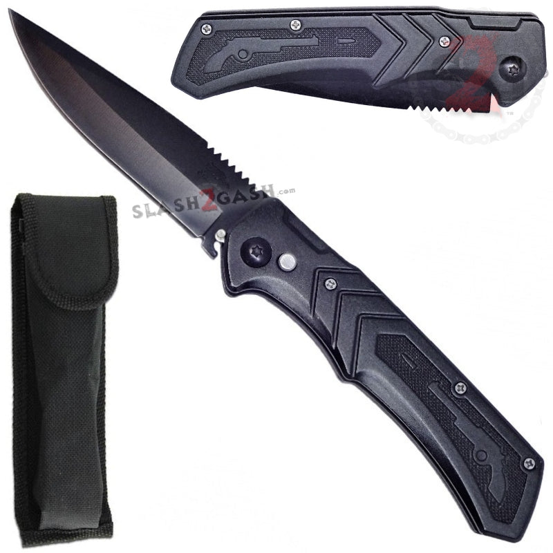 Quick Shot Pistol Grip Black Automatic Knife w/ Saftey Lock Knife-Auto - Tophatter Daily Deals