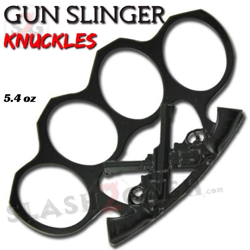 Gunslinger Brass Knuckles Crossed Pistols Handcuff Chain - Asst. colors Black (WITH peg) Belt Buckle - Tophatter Daily Deals