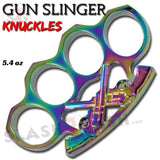 Gunslinger Brass Knuckles Crossed Pistols Handcuff Chain - Asst. colors Titanium Rainbow (WITH peg) Belt Buckle - Tophatter Daily Deals