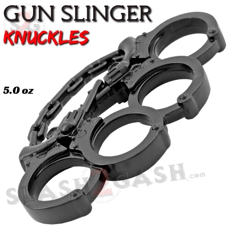 Gunslinger Brass Knuckles Crossed Pistols Handcuff Chain - Black Belt Buckle - Tophatter Daily Deals