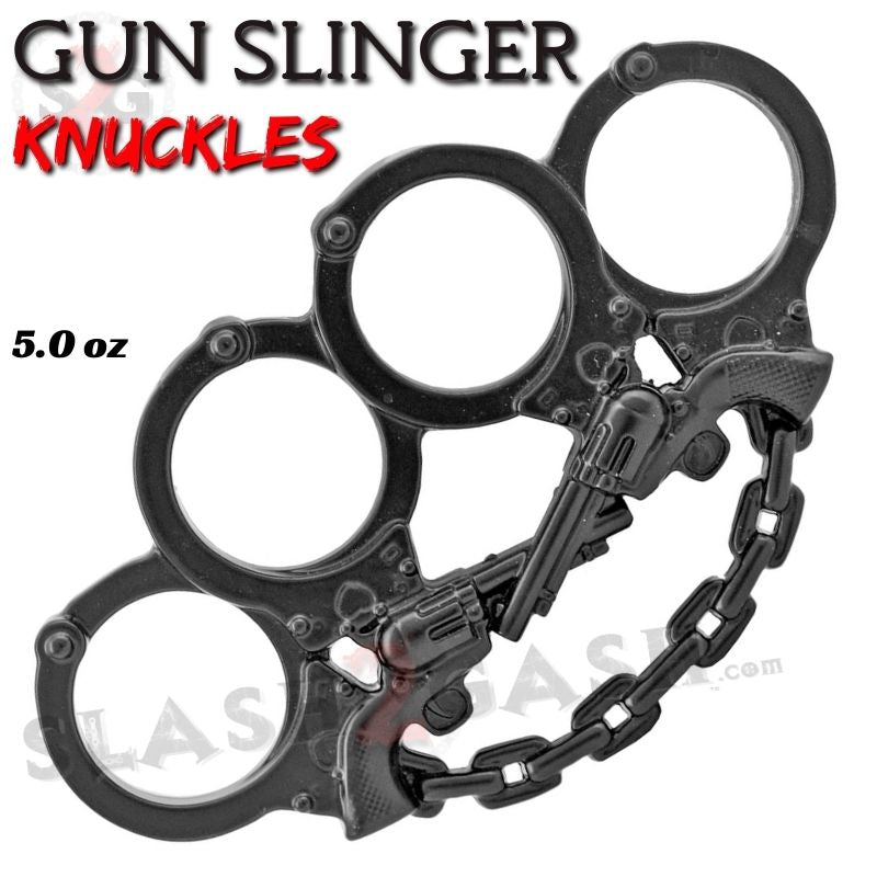 Gunslinger Brass Knuckles Crossed Pistols Handcuff Chain - Black Belt Buckle - Tophatter Daily Deals
