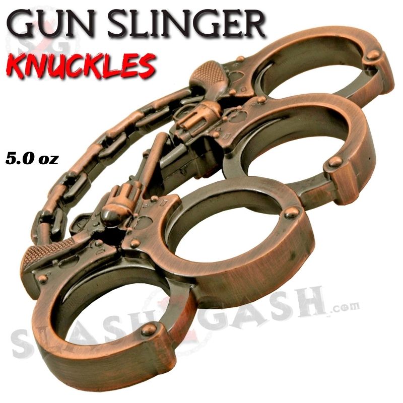 Gunslinger Brass Knuckles Crossed Pistols Handcuff Chain - Copper Belt Buckle - Tophatter Daily Deals