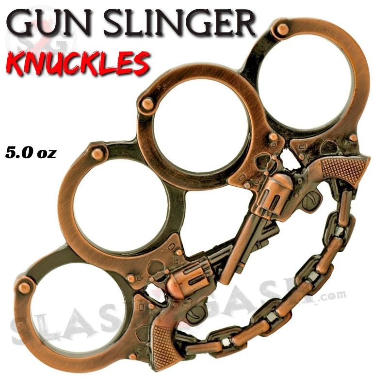 Gunslinger Brass Knuckles Crossed Pistols Handcuff Chain - Copper Belt Buckle - Tophatter Daily Deals