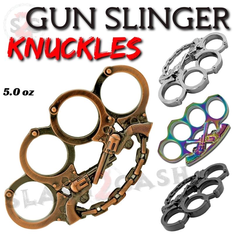 Gunslinger Brass Knuckles Crossed Pistols Handcuff Chain - Asst. colors Belt Buckle - Tophatter Daily Deals