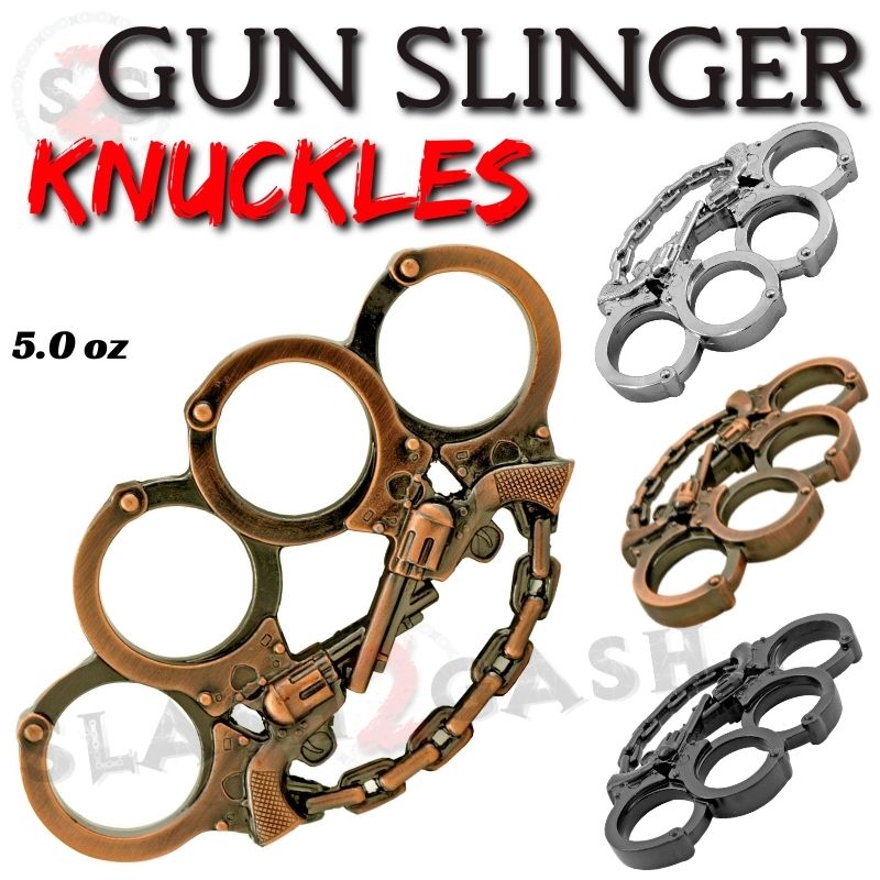 Gunslinger Brass Knuckles Crossed Pistols Handcuff Chain - Asst. colors Belt Buckle - Tophatter Daily Deals