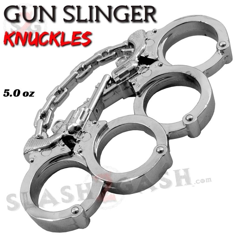 Gunslinger Brass Knuckles Crossed Pistols Handcuff Chain - Silver Belt Buckle - Tophatter Daily Deals