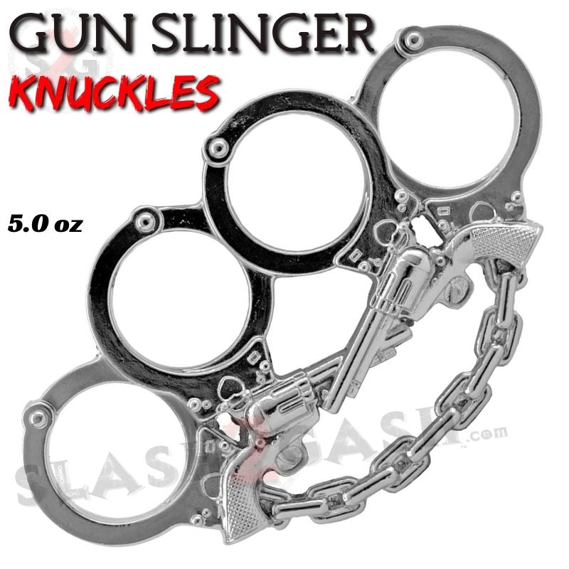 Gunslinger Brass Knuckles Crossed Pistols Handcuff Chain - Asst. colors Belt Buckle - Tophatter Daily Deals