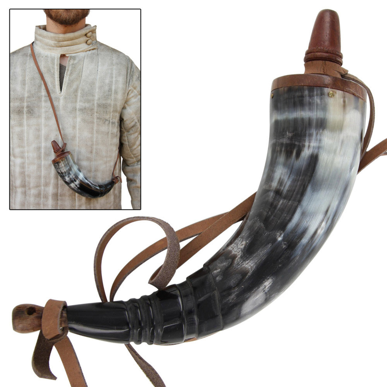 14" Medieval Renaissance Gunpowder Horn - Tophatter's Guns'N'Weapons Store Collectible Weapons - Tophatter Daily Deals