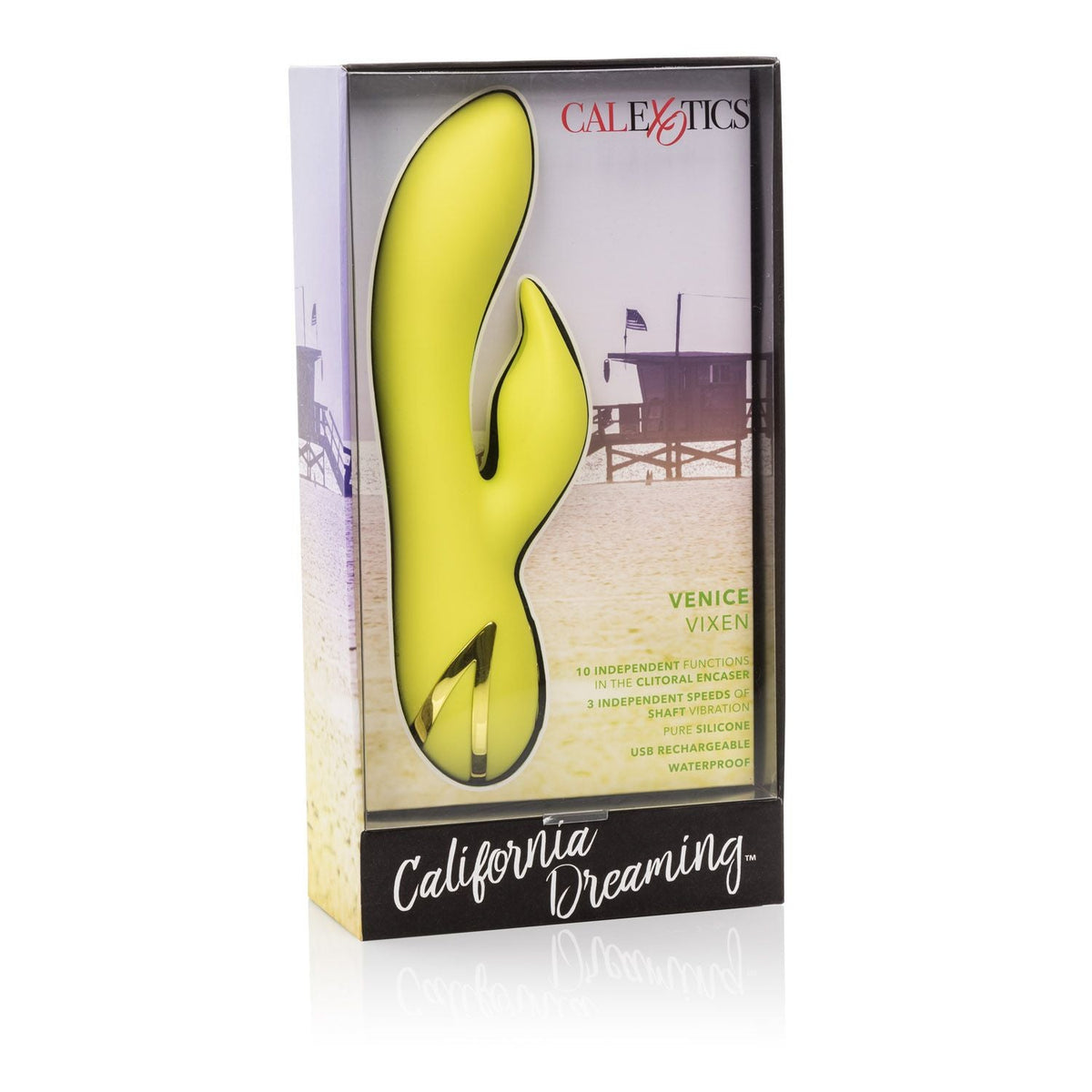 California Dreaming Venice Vixen Yellow Silicone Massager with 10 Vibration Functions and Waterproof Design > Vibrators > Ladies > Rabbit - Tophatter Daily Deals