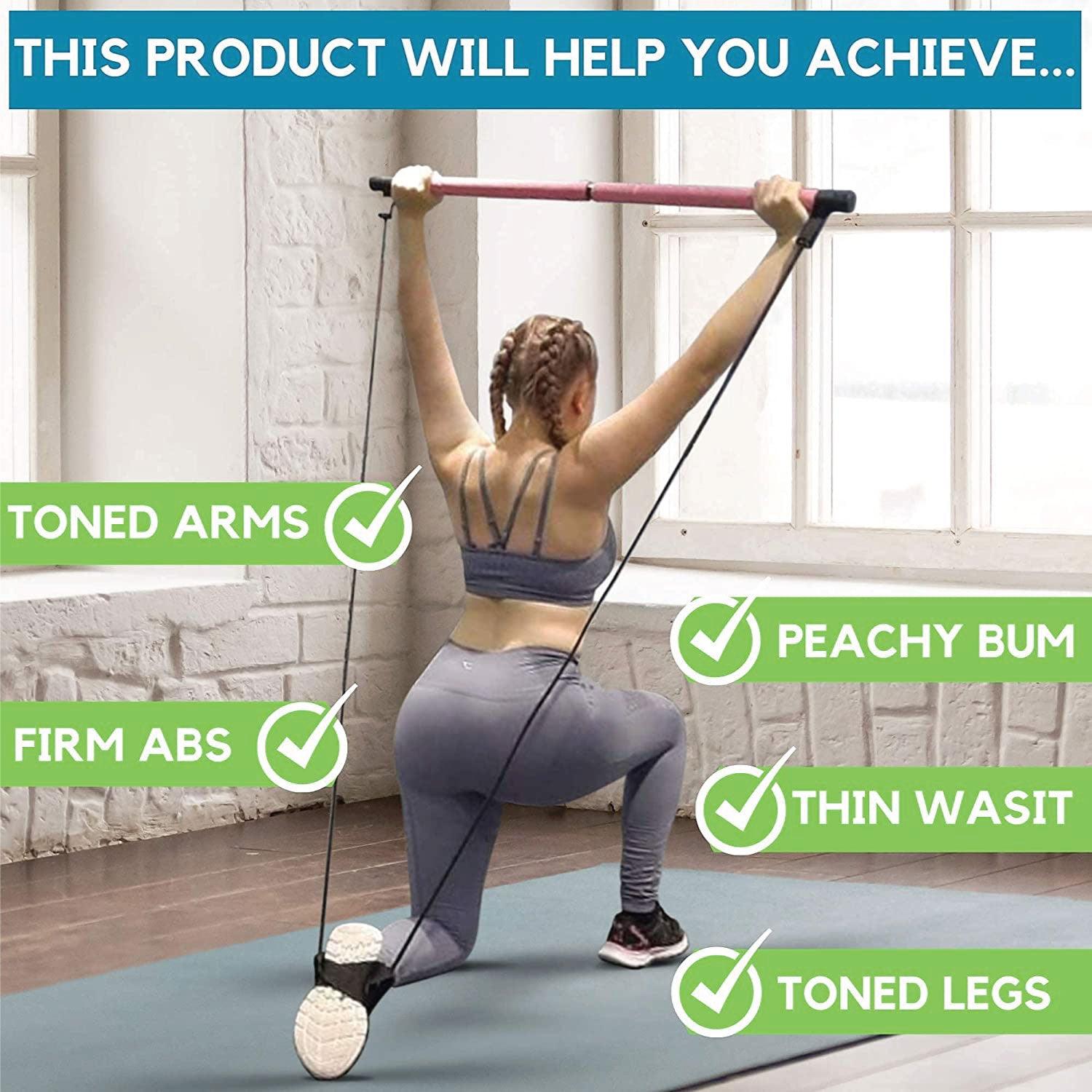 Pilates Exercise Bar - Portable Pilates Bar Kit with Resistance Bands Workout Bar Gym Stick Sports Toys - Tophatter Daily Deals
