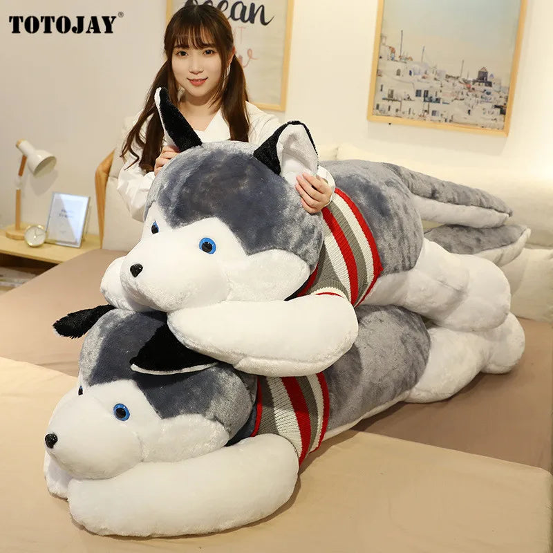 Huskie Dog Plush Doggy Puppy Husky Sleeping Grey White Stuffed Soft Toy Animals - Tophatter Daily Deals