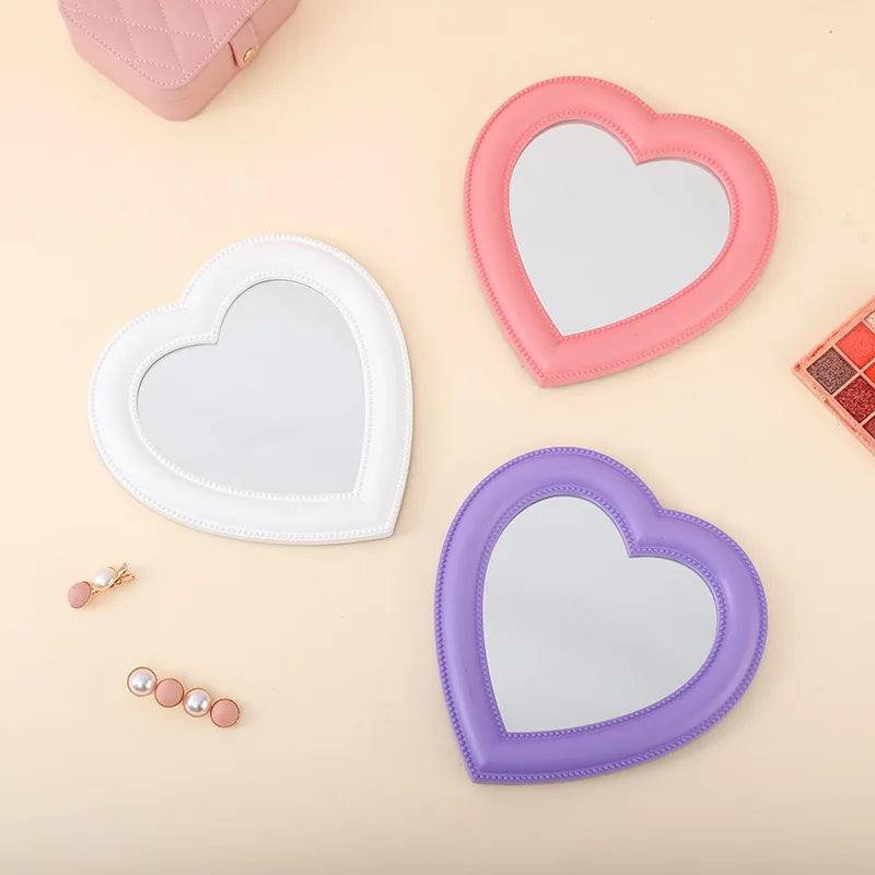 Pink Love Heart-Shaped Cosmetic Mirror Makeup Wall Hanging Mirror Mythical - Tophatter Daily Deals