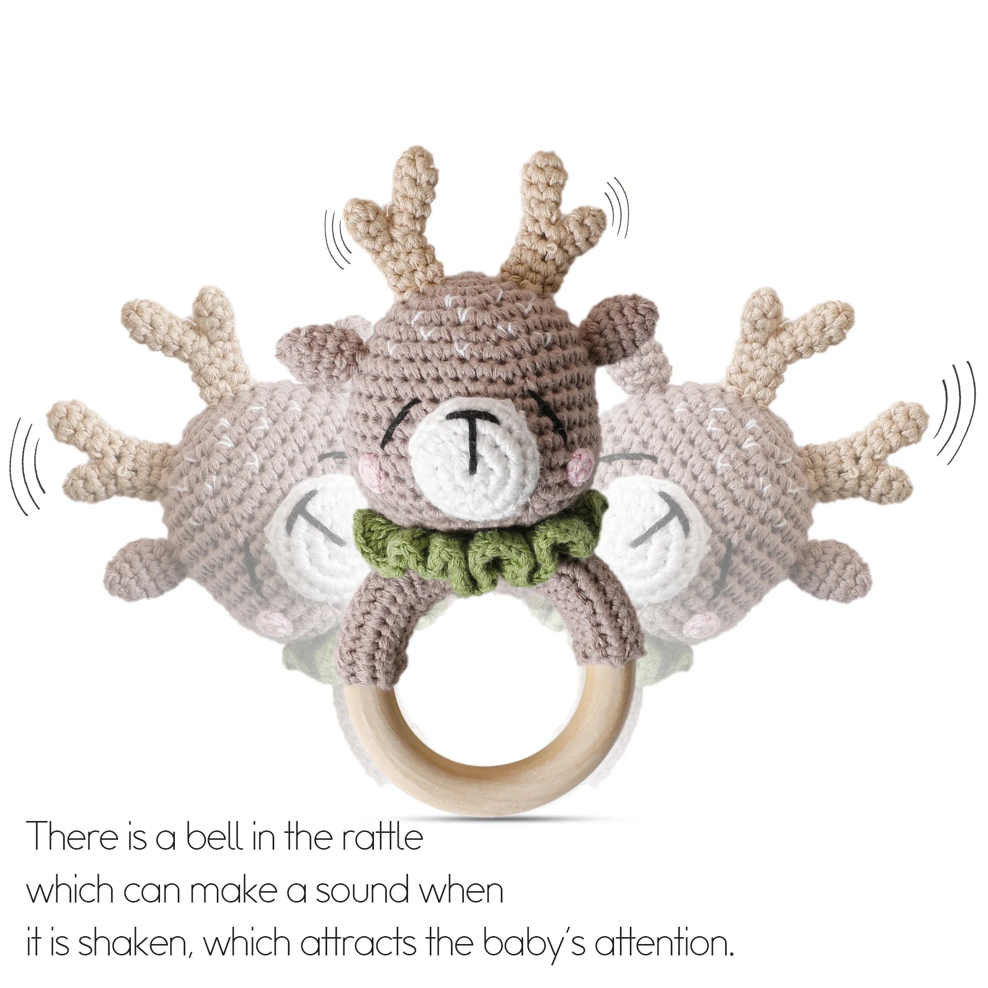 Wooden Crochet Animal Teether Rattle Newborn Sensory Toys - Tophatter Daily Deals