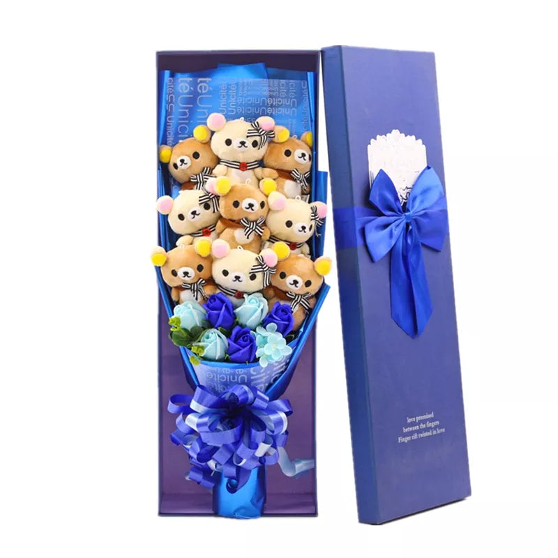 San-X Rilakkuma Korilakkuma Teddy Bear Plush Toy Flower Bouquet Gift Box Flowers - Tophatter Daily Deals