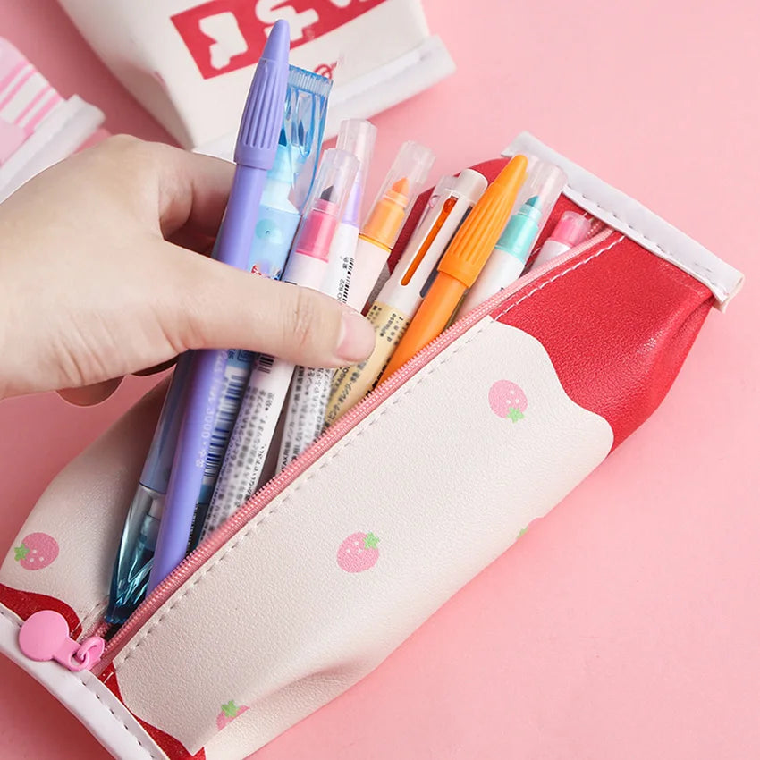 Pencil Case Strawberry Milk Box Bag Pink Pens Bag Japanese Fruit - Tophatter Daily Deals