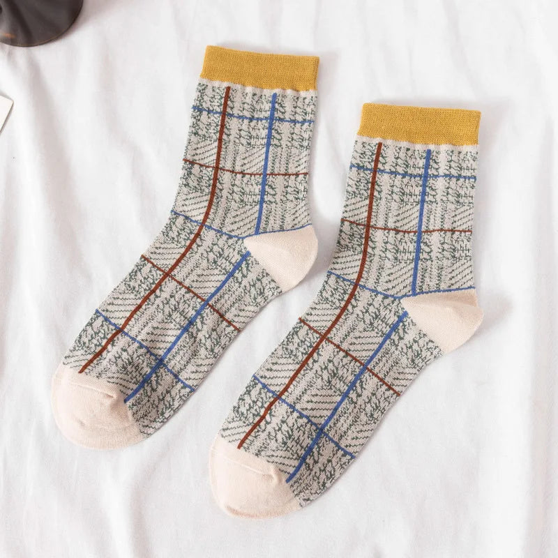 Fluffy Teddy Bear Socks Cream Brown Beige Chequered Print Kawaii Grey Plaid Animals - Tophatter Daily Deals