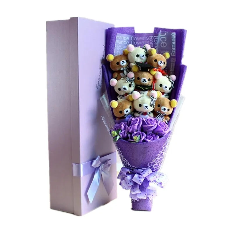 San-X Rilakkuma Korilakkuma Teddy Bear Plush Toy Flower Bouquet Gift Box Flowers - Tophatter Daily Deals