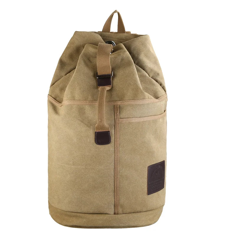 Canvas Travel Backpack with Bucket Design Khaki Backpacks - Tophatter Daily Deals