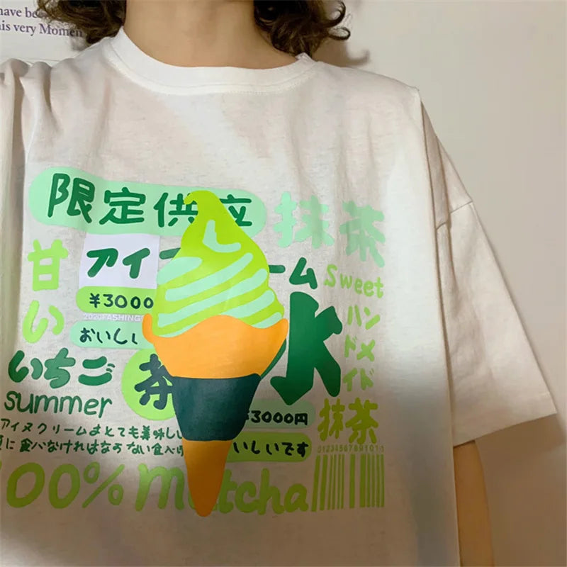 Harajuku Short Sleeve T-shirt Top Japanese Pastel Pink White Ice Cream Food - Tophatter Daily Deals