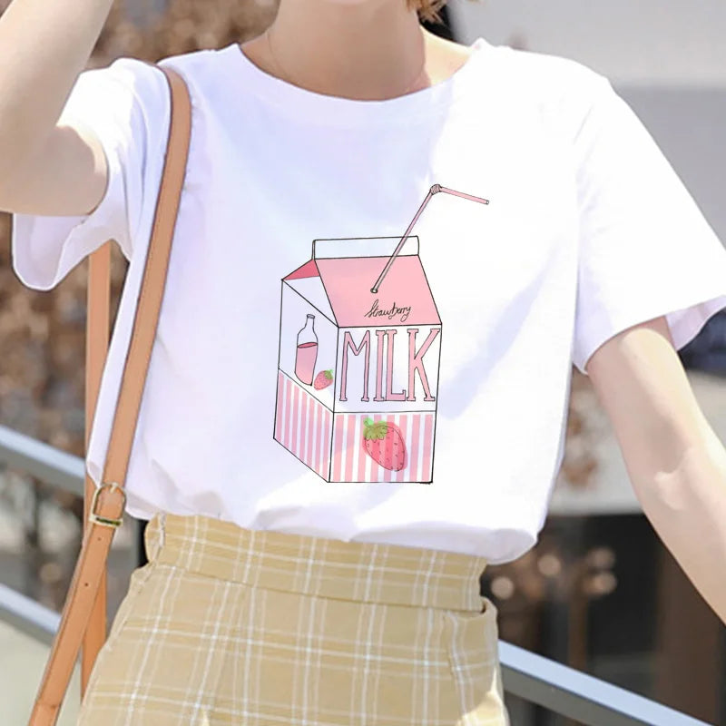 Pink Peach Juice Harajuku T Shirt Strawberry Milk Food - Tophatter Daily Deals