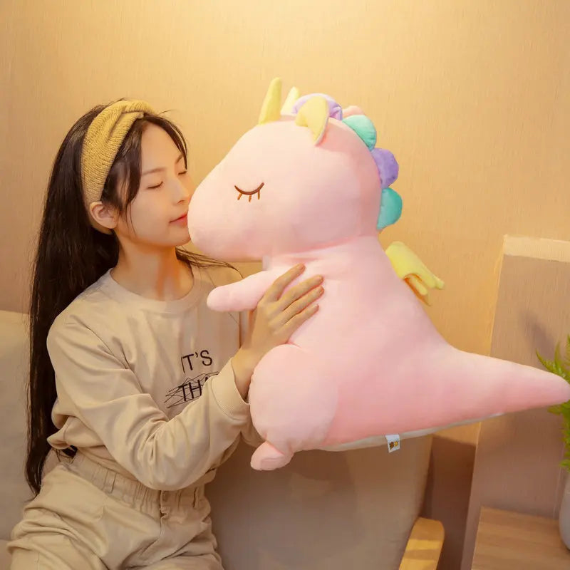 Pastel Dragon With Yellow Angel Wings - Pink or Green Sleeping Plush Toy Mythical - Tophatter Daily Deals