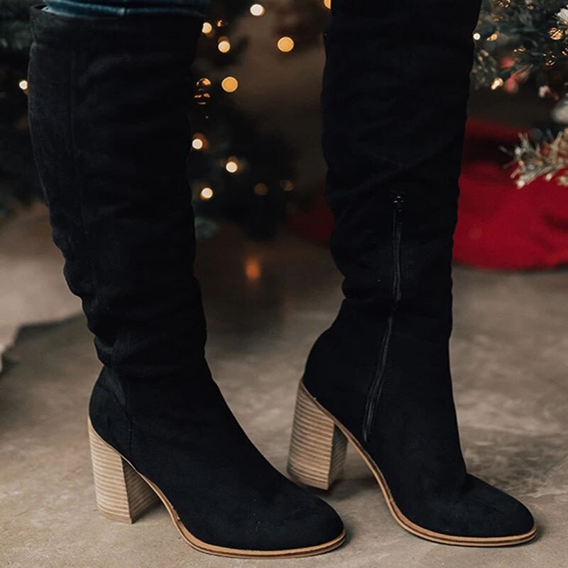 Supportive Women’s Knee Boots - Suede Slouchy, Everyday Black - Tophatter Daily Deals