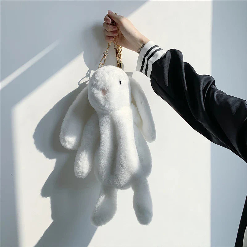 Rabbit Bunny Fur Plush Bag Pink Bows Pearl Strap Gold Hardware Crossbody 30cm Animals - Tophatter Daily Deals