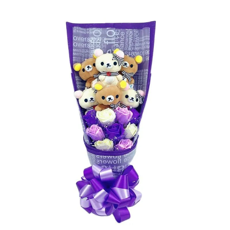 San-X Rilakkuma Korilakkuma Teddy Bear Plush Toy Flower Bouquet Gift Box Flowers - Tophatter Daily Deals