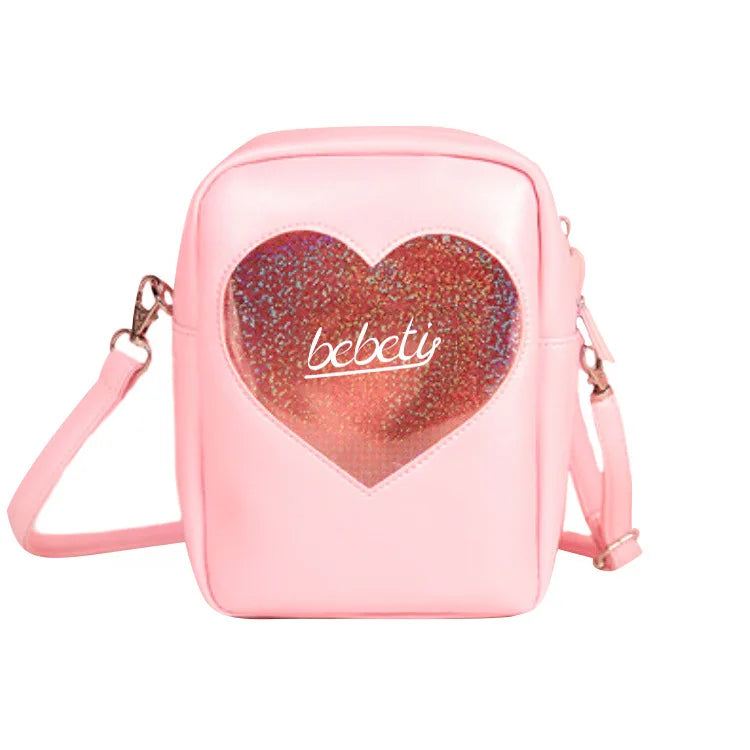 Irridescent Holographic Crossbody Handbag Bag Heart Pink Lilac Glitter Pink Outer Space - Tophatter Daily Deals