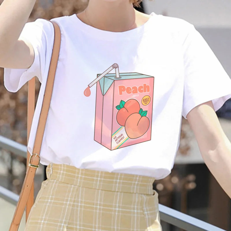 Pink Peach Juice Harajuku T Shirt Food - Tophatter Daily Deals