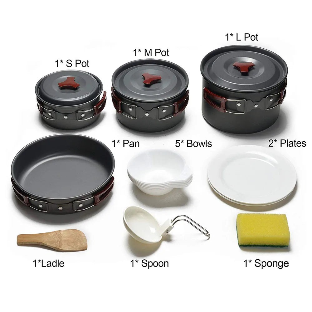14-in-1 Outdoor Camping Cookware Kit Brown Camp Cooking - Tophatter Daily Deals