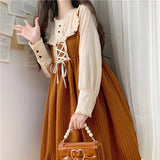 Japanese Autumn Kawaii Lolita Cosplay Dress Sweet Bow Full Sleeve Ruffles Brown Fruit - Tophatter Daily Deals