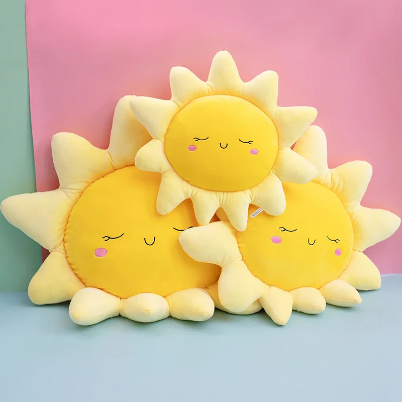 Happy Yellow Sunshine Sun Plush Smiley Cloud Rain Raindrops Weather Rainbows - Tophatter Daily Deals
