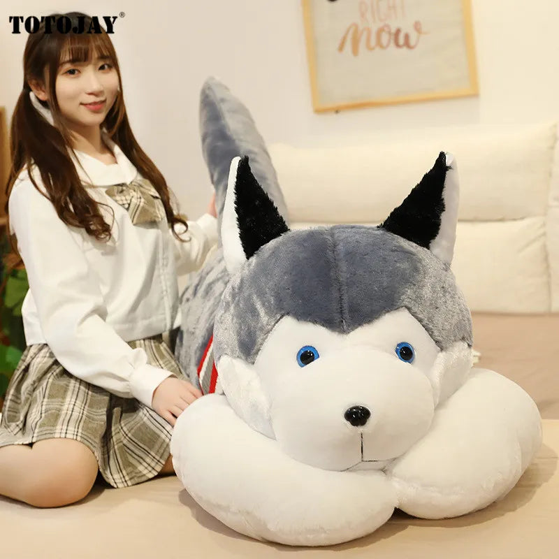 Huskie Dog Plush Doggy Puppy Husky Sleeping Grey White Stuffed Soft Toy Animals - Tophatter Daily Deals