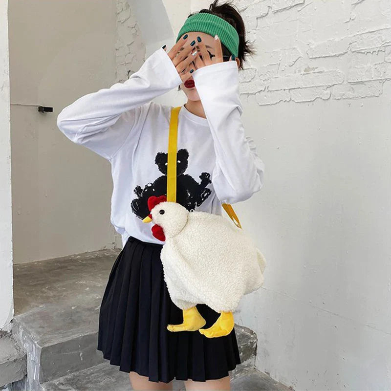 White Chicken Chick or Duck Goose Plush Handbag Crossbody Bag Animals - Tophatter Daily Deals
