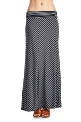 Women's Chevron Stripe Maxi Skirt Black Grey Stripe Skirts - Tophatter Daily Deals