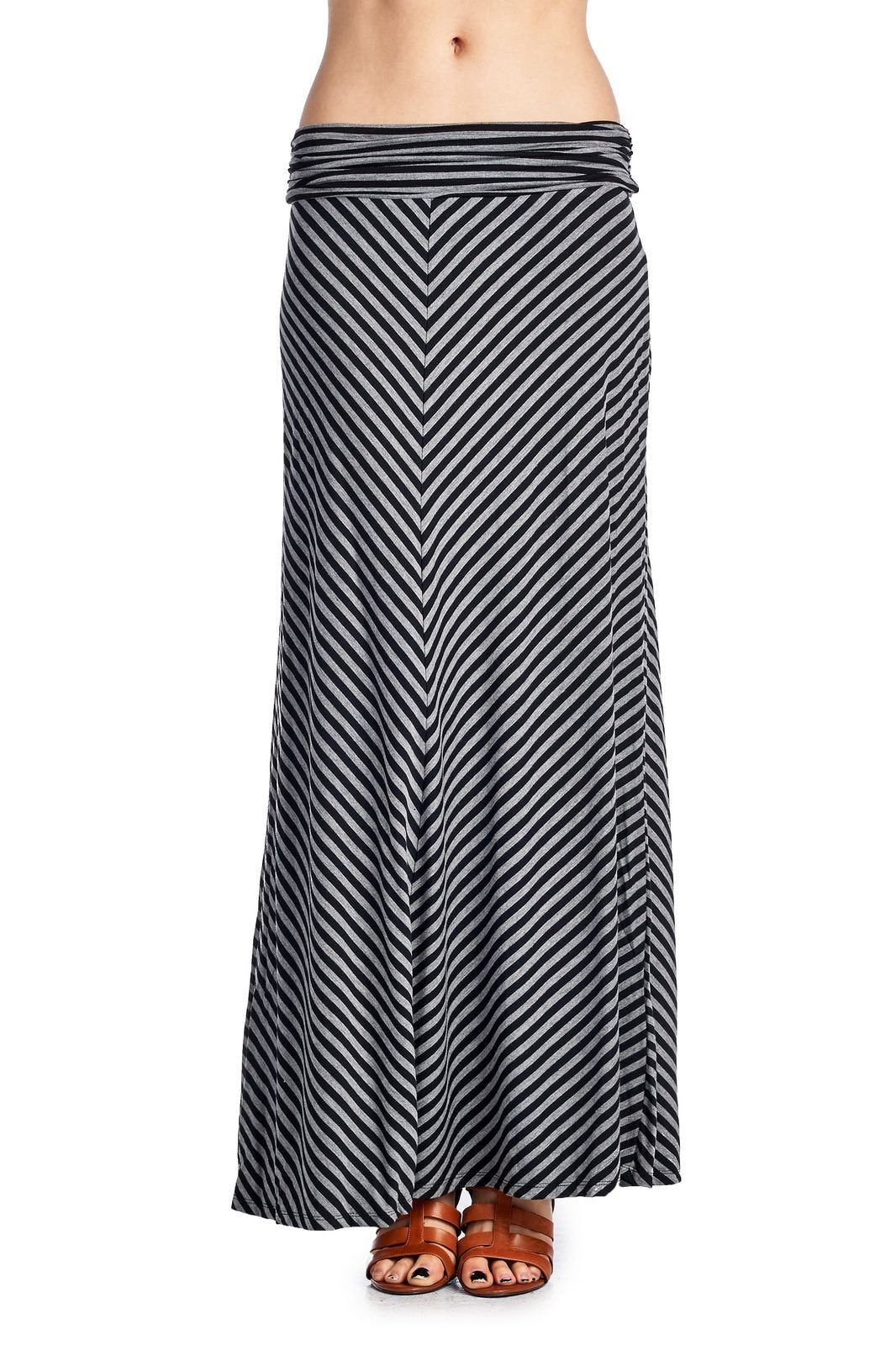 Women's Chevron Stripe Maxi Skirt Black Grey Stripe Skirts - Tophatter Daily Deals