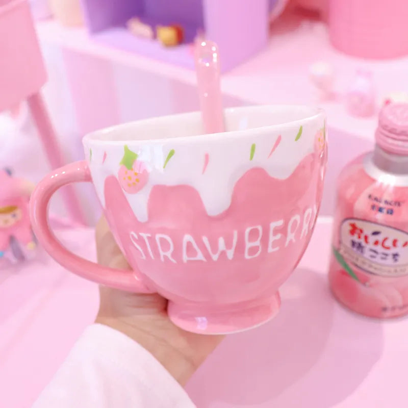 Strawberry and Cream Pink Large Coffee Mug Food - Tophatter Daily Deals