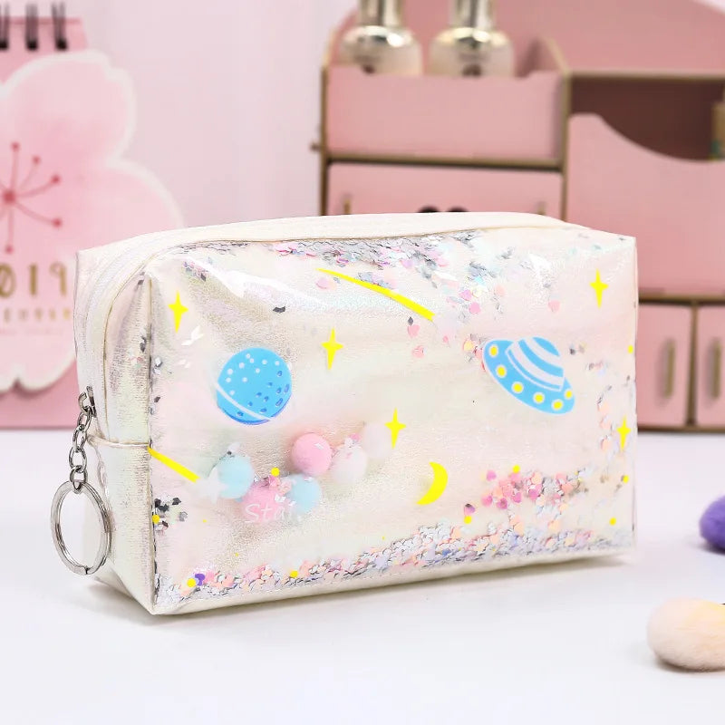 Pencil Case Laser Big Makeup Bag Cosmetic Case Silver Cosmetic Bag Outer Space - Tophatter Daily Deals