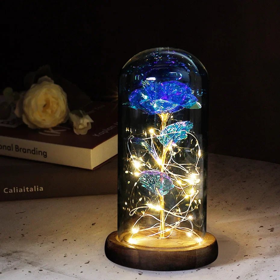 Beauty & The Beast Eternal Red Rose In Glass Dome with LED Lights Flowers - Tophatter Daily Deals