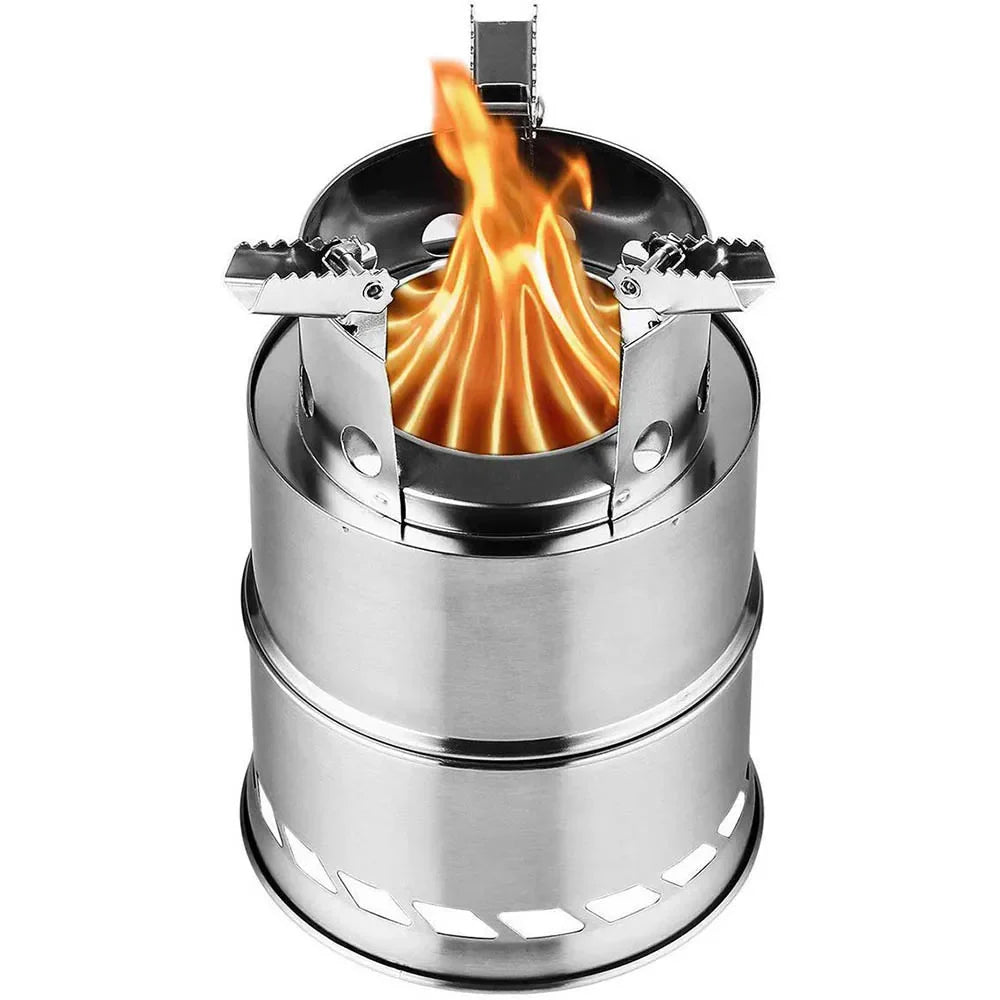 Portable Wood-Burning Camping Stove Silver Camp Cooking - Tophatter Daily Deals