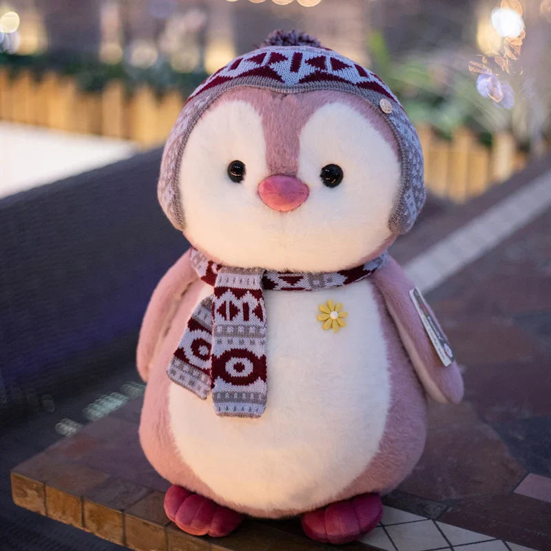 Cosy Penguin With Scarf and Hat Plush Winter Christmas Plush Pink Animals - Tophatter Daily Deals