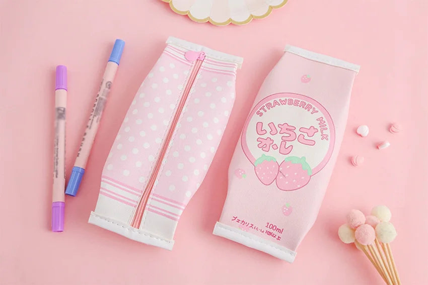 Pencil Case Strawberry Milk Box Bag Pink Pens Bag Japanese Fruit - Tophatter Daily Deals