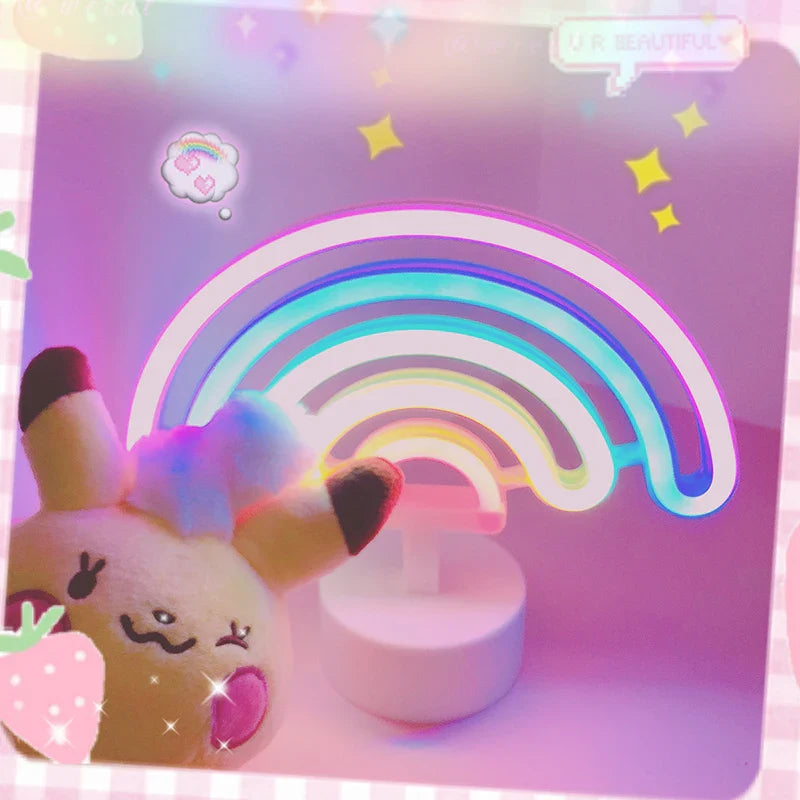 Cute Rainbow LED Unicorn Neon Sign Night Light Home Kids Bedroom Indoor Lighting Decor Lamp Lovely LED Night Light 2021 New Rainbow Rainbows - Tophatter Daily Deals