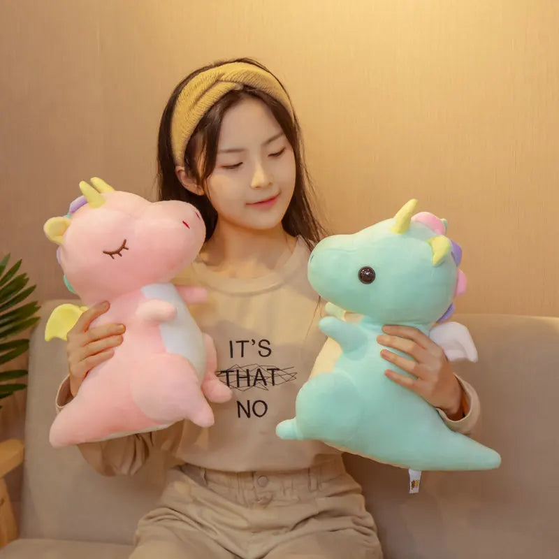 Pastel Dragon With Yellow Angel Wings - Pink or Green Sleeping Plush Toy Mythical - Tophatter Daily Deals